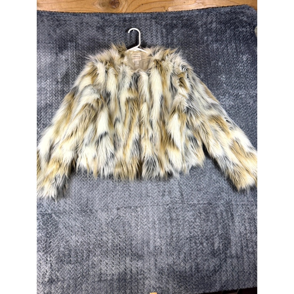 Forever 21 Contemporary Shaggy Faux Fur‎ Cropped Jacket Womens Small Beige Lined